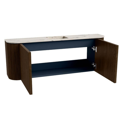 Mondiaz JOYA-DLUX 113.2cm toiletmeubel - ronding links en rechts kleur Walnut - Wastafel FAYE positie Midden Zonder kraangat kleur Nata. SW1424541
