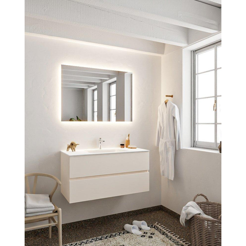 MONDIAZ VICA Ensemble de meuble salle de bain - 100cm - 2 tiroirs - lavabo Cloud central - 1 trou de robinet - solid surface lin SW411015