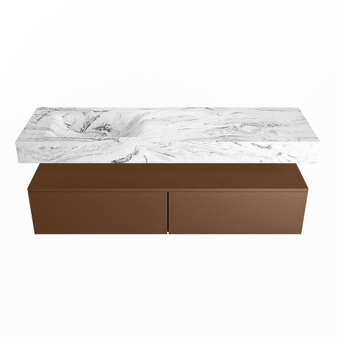 Mondiaz ALAN-DLUX Ensemble de meuble - 150cm - meuble Rust mat - 2 tiroirs - Lavabo Cloud Glace suspendu - vasque Gauche - 0 trous de robinet SW806007
