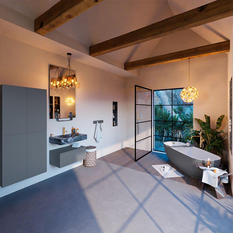 Mondiaz ALAN-DLUX Ensemble de meuble - 70cm - meuble Plata mat - 1 tiroir - Lavabo Cloud Lava suspendu - vasque Centre - 1 trou de robinet SW808503