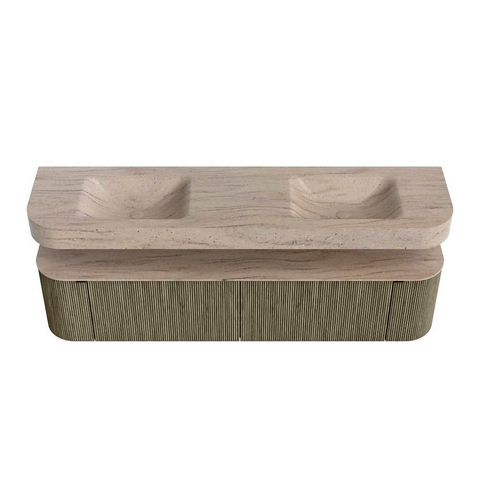 MONDIAZ THOR-DLUX Meuble de salle de bains 190cm arrondi gauche + droite couleur Shadow avec 2 tiroirs et 2 portes. Vasque suspendue CLOUD Double sans trou de robinet couleur Saba. SW1466694
