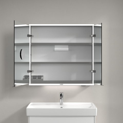 Villeroy & Boch My View Now My view spiegelkast - 80x75cm - 2 deuren - 3 contactdoos LED - zilver SW641561