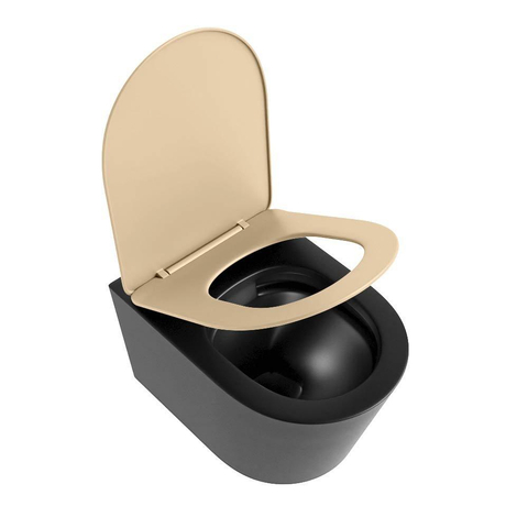 Mondiaz LAVIE hangtoilet – spoelrandloos – 36 x 53 cm – met softclose zitting – Urban (zwart), zitting Sand (beige) SW1208778