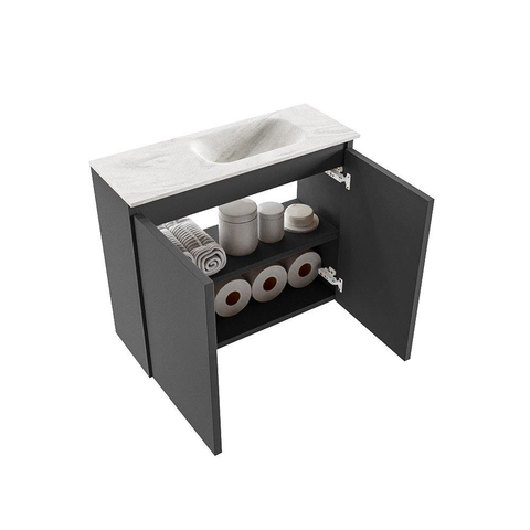 MONDIAZ TURE-DLUX meuble WC 60cm Dark Grey. EDEN vasque Ostra position à droite. Sans trou de robinet. SW1104814