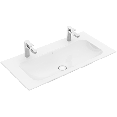 Villeroy & Boch Finion lavabo à poser sur meuble - avec 2 trous de robinet 100x50cm - ceramic+ sans trop-plein blanc SW106524