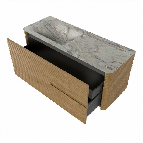 Mondiaz CIRO-DLUX Badkamermeubelset - 120x45x50cm - Solid surface wastafel Glace - 1 wasbak Links - zonder kraangaten - 2 lades - Oak SW1530840