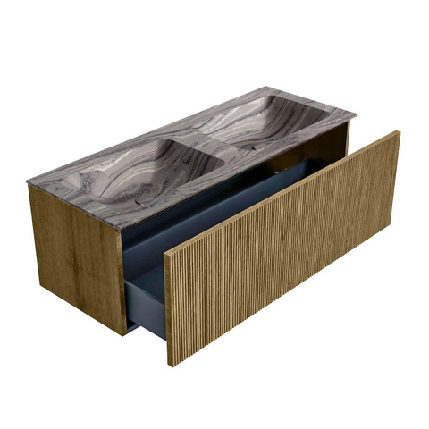 MONDIAZ KURVE-DLUX Meuble de salle de bains 120cm couleur Dusk avec 1 tiroir et 0 porte. Lavabo LEAF Double sans trou de robinet Sombra. SW1433883