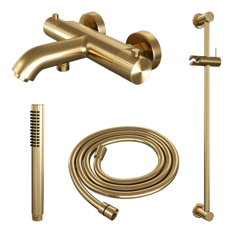 BRAUER Stripe Mitigeur thermostatique de baignoire et douche - SET 01 - apparent - barre coulissante - douchette à main - flexible de douche - or brossé PVD SW1434807