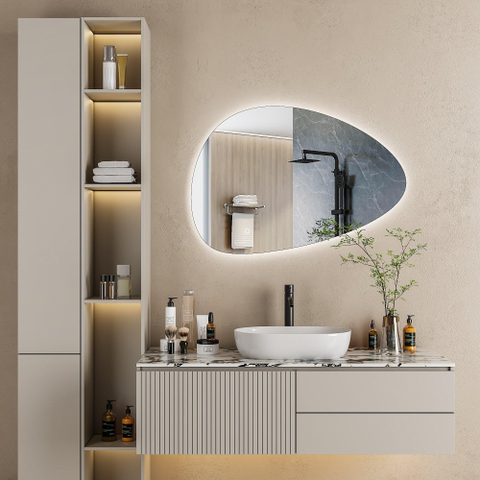 Arcqua Rocker miroir – forme organique – 120 x 80 cm – LED indirecte tout autour – chauffage de miroir – Naturel SW1223204