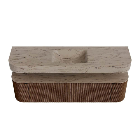 MONDIAZ THOR-DLUX 170cm badmeubel ronding links + rechts kleur Walnut met 1 lade en 2 deuren. Vrijhangende wastafel CLOUD Midden zonder kraangat kleur Arena. SW1465797