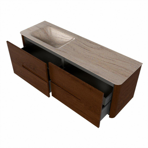Mondiaz CIRO-DLUX Meuble de salle de bains - 150x45x50cm - Plan-vasque Solid surface Saba - 1 vasque à gauche - 1 trou de robinet - 4 tiroirs - Ruby SW1531921