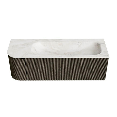 Mondiaz KURVE-DLUX Badkamermeubelset - 135x46x40cm - 1 lade - 1 deur - wastafel solid surface - rechts - zonder kraangat - Shadow SW1414463