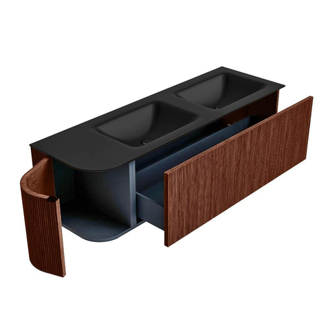 Mondiaz KURVE Badkamermeubelset - 145x46x40cm - 1 lade - 1 deur - wastafel solid surface - dubbel / rechts - zonder kraangat - Ruby SW1415359