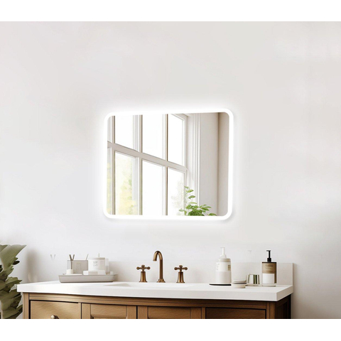Saniclass Lumen miroir – rectangle à angles arrondis – 60 x 70 cm – LED indirecte tout autour – chauffage de miroir SW1474222