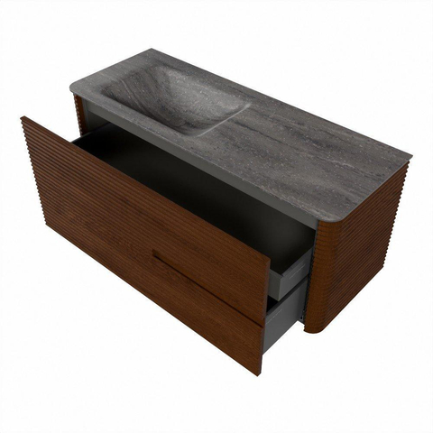 Mondiaz CIRO-DLUX Meuble de salle de bains - 120x45x50cm - Plan vasque solid surface Oza - 1 vasque à gauche - 1 trou de robinet - 2 tiroirs - Ruby SW1531975
