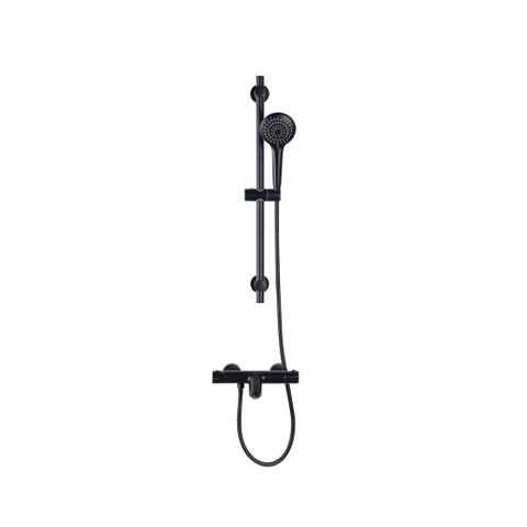 Adema Sparkle 2.0 Badset - thermostatische badkraan - 70cm glijstang - ronde handdouche - metalen doucheslang - mat zwart SW1481413