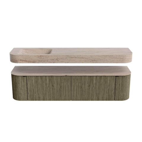 MONDIAZ THOR-DLUX 180cm meuble de salle de bains arrondi gauche + droite couleur Shadow avec 2 tiroirs et 2 portes. Vasque suspendue CLOUD gauche 1 trou de robinet couleur Saba. SW1466263