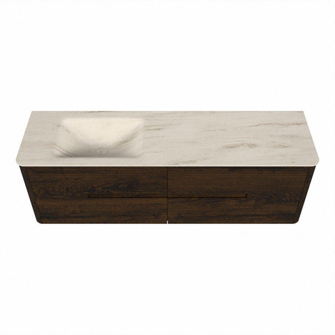 Mondiaz CIRO-DLUX Badkamermeubelset - 160x45x50cm - Solid surface wastafel Meli - 1 wasbak Links - 1 kraangat - 4 lades - Walnut SW1530560