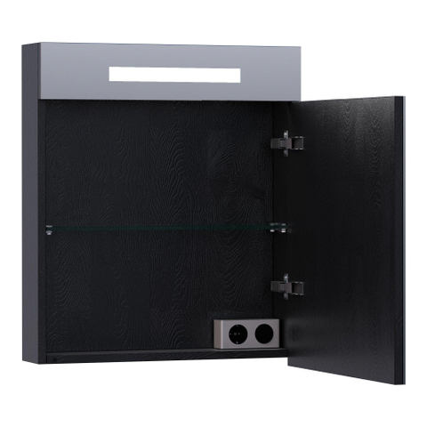 Saniclass 2.0 Spiegelkast - 60x70x15cm - verlichting geintegreerd - 1 rechtsdraaiende spiegeldeur - MFC - black wood SW6564