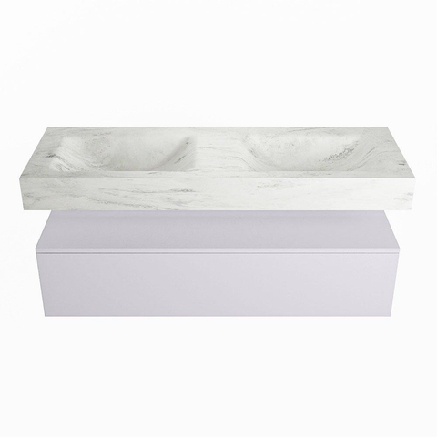 Mondiaz ALAN-DLUX Ensemble de meuble - 130cm - meuble Cale mat - 1 tiroir - Lavabo Cloud Opalo suspendu - vasque Gauche et droite - 0 trous de robinet SW806663