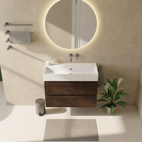 Saniclass Holz Atelier Ensemble de meubles de salle de bains - 100x45x72cm - Legend lavabo en céramique blanc - 1 vasque - sans trou de robinet - 2 tiroirs - chêne charcoal mat (bois) SW1478484