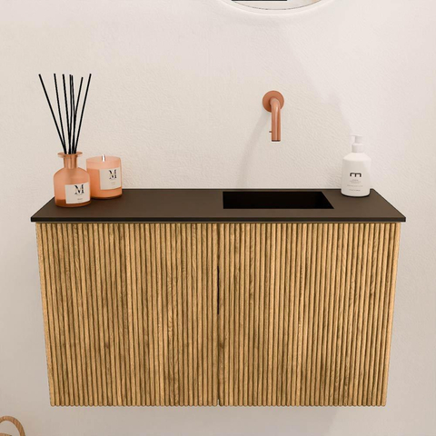 Mondiaz JOYA 70cm meuble de salle de bains WC - couleur Oak - Vasque FAYE position Droite Sans trou de robinet couleur Urban. SW1421205