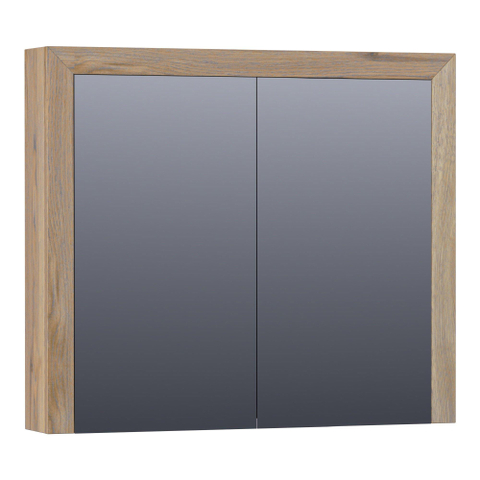 Saniclass Massief eiken Spiegelkast - 80x70x15cm - 2 links/rechtsdraaiende spiegeldeuren - Hout Vintage oak SW223485