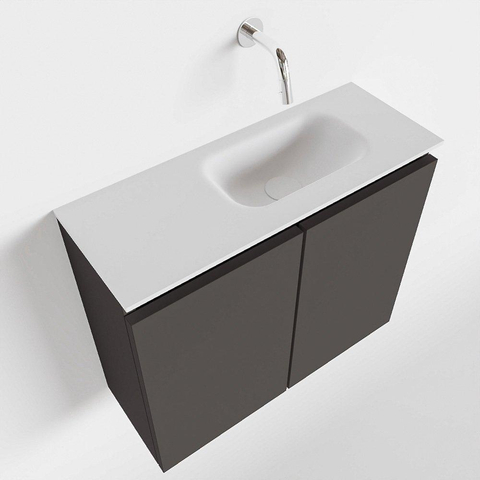 MONDIAZ TURE Toiletmeubel 60x23x50cm met 0 kraangaten 2 deuren dark grey mat Wastafel Eden rechts Solid Surface Wit SW474928
