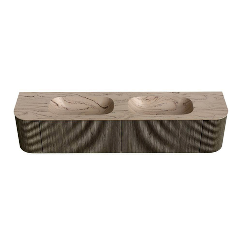 MONDIAZ KURVE-DLUX Meuble de salle de bains 200cm arrondi gauche + droite couleur Shadow avec 2 tiroirs et 2 portes. Plan-vasque STOR SMALL Double 2 trous de robinet Arena. SW1431328