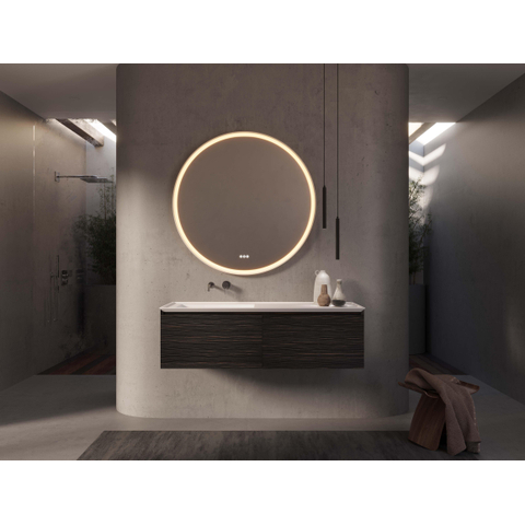 Thebalux Tresor Ensemble meuble de salle de bains - 140x55x41.5cm - 2 tiroirs - sans poignées - Vasque Corian - gauche - sans trou de robinet - Italian Alpi SW1239577