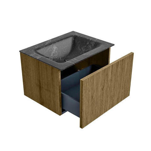 Mondiaz KURVE-DLUX Badkamermeubelset - 60x46x40cm - 1 lade - wastafel solid surface - midden - zonder kraangat - Dusk SW1415224