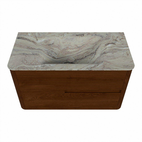 Mondiaz CIRO-DLUX Badkamermeubelset - 90x45x50cm - Solid surface wastafel Glace - 1 wasbak Midden - zonder kraangaten - 2 lades - Ruby SW1531547