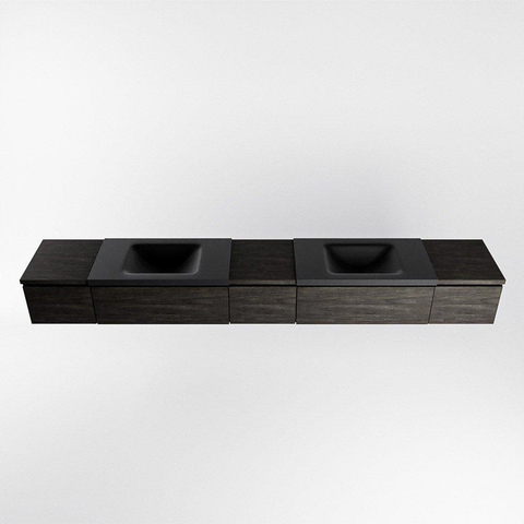 MONDIAZ BUKLA 280cm ensemble de meuble avec module 40 couleur Marron Foncé avec 5 tiroirs. Lavabo CLOUD double 0 trou de robinet couleur Urban. SW1382332