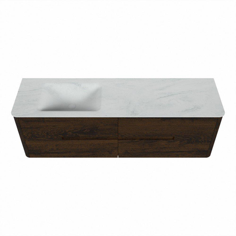 Mondiaz CIRO-DLUX Badkamermeubelset - 160x45x50cm - Solid surface wastafel Opalo - 1 wasbak Links - 1 kraangat - 4 lades - Walnut SW1530328