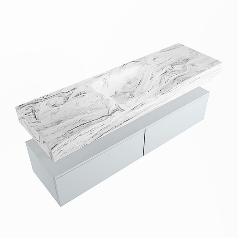 Mondiaz ALAN-DLUX Ensemble de meuble - 150cm - meuble Clay mat - 2 tiroirs - Lavabo Cloud Glace suspendu - vasque Centre - 0 trous de robinet SW806393