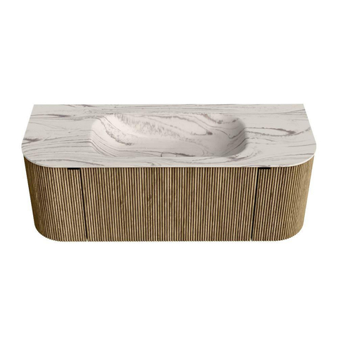 MONDIAZ KURVE-DLUX Meuble de salle de bains 120cm arrondi Gauche + Droite couleur Dusk avec 1 tiroir et 2 portes. Lavabo BIG SMALL Central 1 trou de robinet Nata. SW1432379