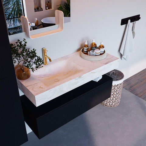 Mondiaz ALAN-DLUX Ensemble de meuble - 110cm - meuble Urban mat - 1 tiroir - Lavabo Cloud Ostra suspendu - vasque gauche - 1 trou de robinet SW807401