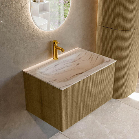 MONDIAZ KURVE-DLUX 70cm badmeubel kleur Dusk met 1 lade en 0 deuren. Wastafel BIG SMALL Midden 1 kraangat Nata. SW1432359