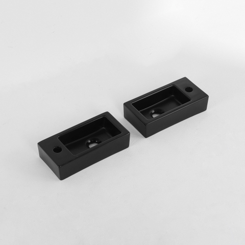 FugaFlow Efficiente Pietra Ensemble de fontaine - 37,5x18,5x9cm - céramique - trou de robinet à gauche - robinet de fontaine gunmetal - bouchon de vidange - siphon abaissé - Noir mat SW1442324