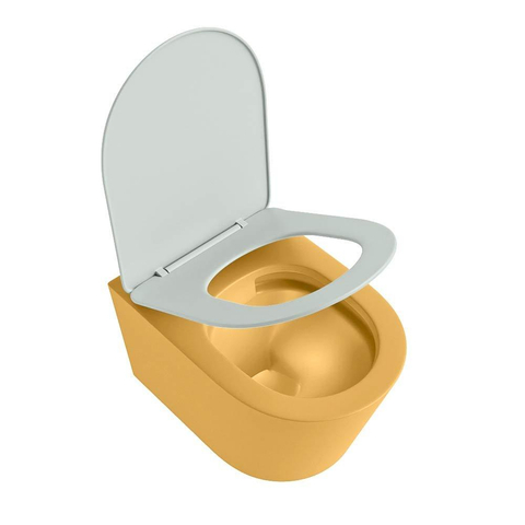 Mondiaz LAVIE WC suspendu – sans bride – 36 x 53 cm – avec abattant softclose – Ocher (jaune), abattant Greey (vert clair/gris) SW1208786