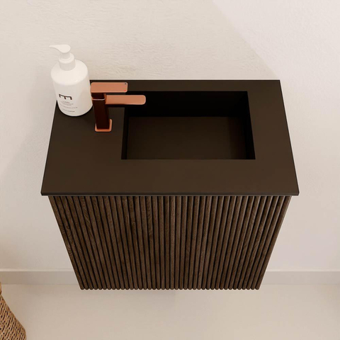 Mondiaz JOYA 40cm meuble de toilette - couleur Walnut - Vasque FAYE position Droite 1 trou de robinet couleur Urban. SW1421303