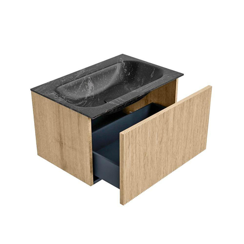 MONDIAZ KURVE-DLUX Meuble de salle de bains 70 cm couleur Oak avec 1 tiroir. Lavabo BIG SMALL central 1 trou de robinet couleur Lava. SW1138125