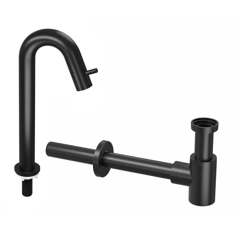 INK 5B Ensemble robinetterie de lave-mains - robinet de lave-mains sur plage - haut galbé - siphon design - noir mat SW693082