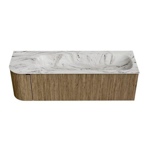 Mondiaz KURVE-DLUX Badkamermeubelset - 145x46x40cm - 1 lade - 1 deur - wastafel solid surface - rechts - 1 kraangat - Dusk SW1415498
