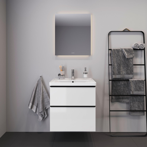 Duravit D-neo Wastafel - met waskom midden - met kraangat - met overloop - 65x48cm - met wondergliss - glans wit SW640389
