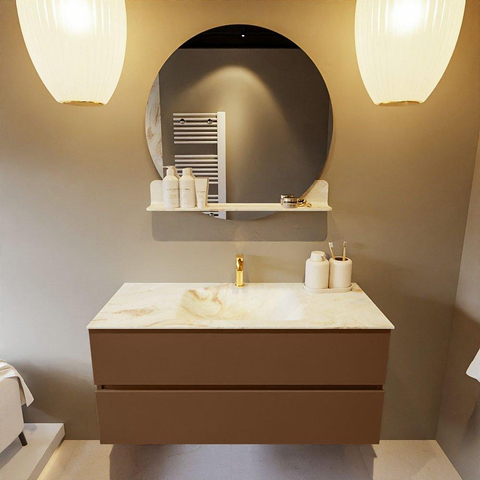 MONDIAZ VICA-DLUX Ensemble meuble de salle de bains - 110cm - meuble bas rust - 2 tiroirs - vasque encastrée cloud au milieu - 1 trou de robinet - version haute 60cm - frappe SW1089157