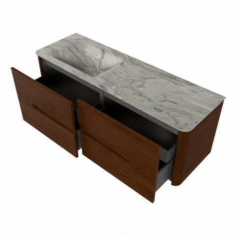 Mondiaz CIRO-DLUX Ensemble de meubles de salle de bains - 140x45x50cm - Plan vasque solid surface Glace - 1 lavabo à gauche - sans trous de robinet - 4 tiroirs - Ruby SW1531570