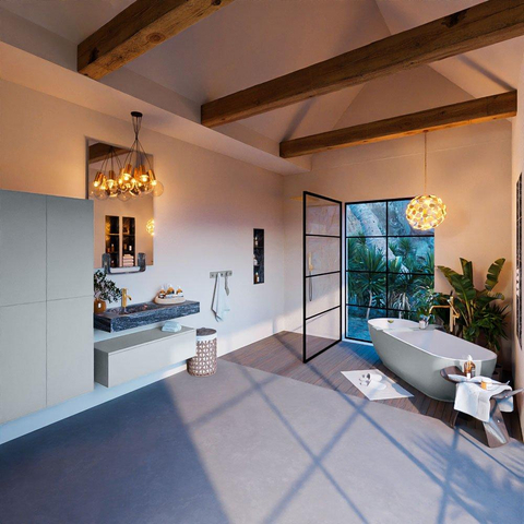 Mondiaz ALAN-DLUX Ensemble de meuble - 100cm - meuble Clay mat - 1 tiroir - Lavabo Cloud Lava suspendu - vasque Gauche - 1 trou de robinet SW808721
