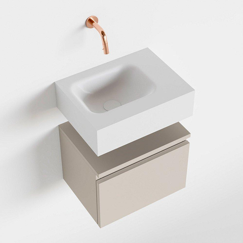 MONDIAZ ANDOR Toiletmeubel 40x30x30cm met 0 kraangaten 1 lades linen mat Wastafel Lex links Solid Surface Wit SW474162