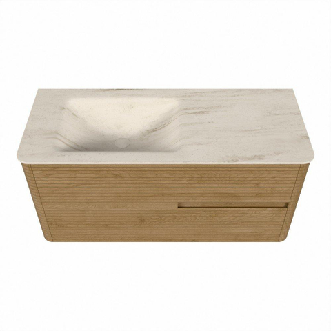 Mondiaz CIRO-DLUX Badkamermeubelset - 110x45x50cm - Solid surface wastafel Meli - 1 wasbak Links - 1 kraangat - 2 lades - Oak SW1531375